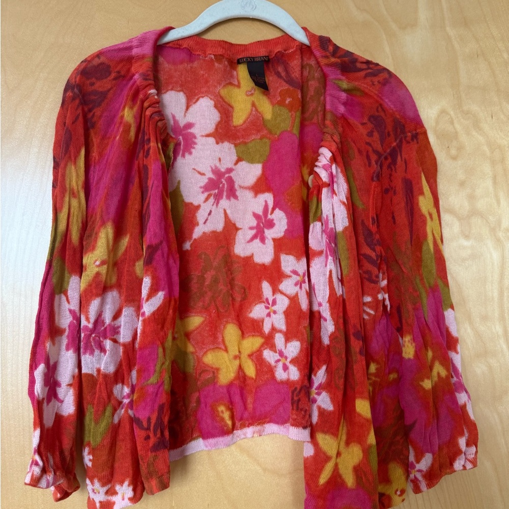 Lucky Brand Red and Yellow Knit Cardigan